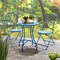 Set of 3 Outdoor Metal and Ceramic Tile Blue Folding Bistro Set